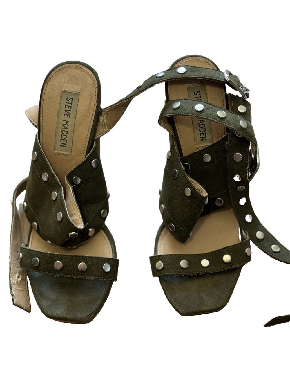 Steve Madden Olive Studded Open-Toe Mules